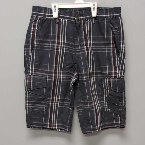 NWT Distillery Apparel Cargo Shorts with Modern Plaid Design Size 29 100% Cotton - Picture 1 of 6